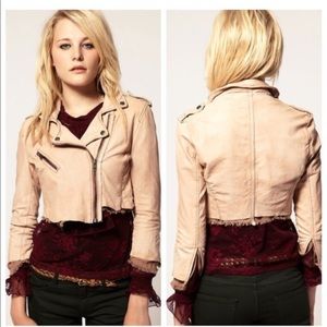 Muubaa Genuine Lamb Leather Cropped Moto Jacket